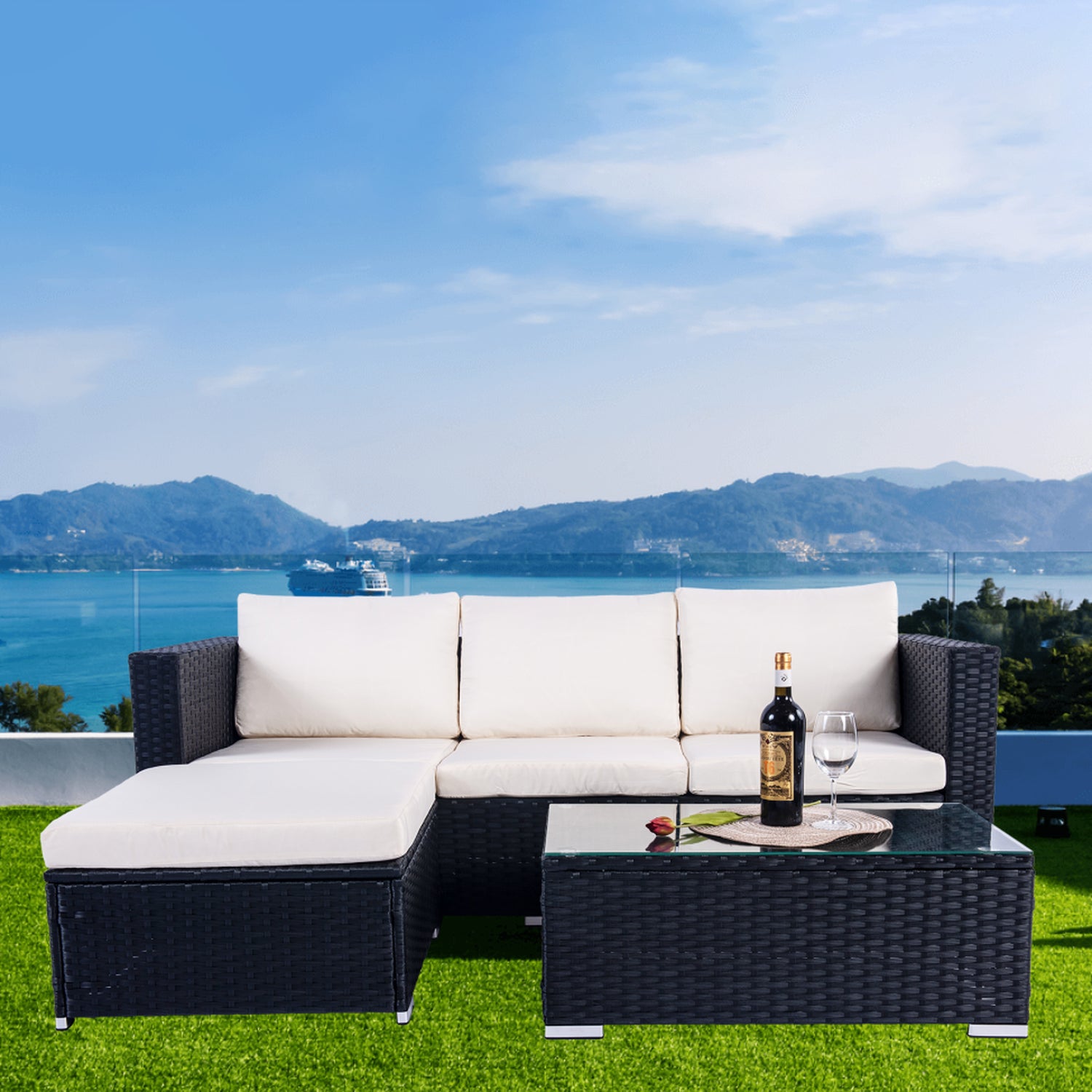 Black rattan sofa sale
