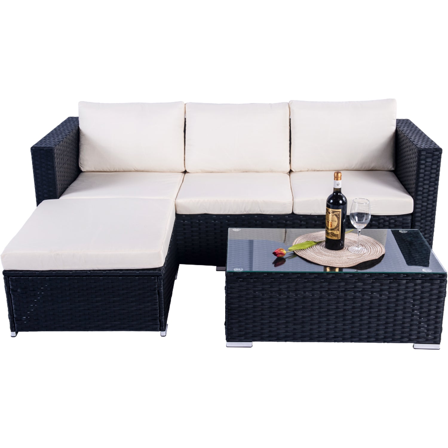 Mercia 4 Seat Black Rattan Set with white cushions - CH1 Chester UK