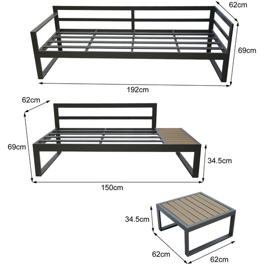 Positano 5 seat outdoor aluminium sofa set with coffee table