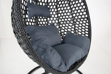 Swing Chairs -The Onyx Black Hanging Swing Pod Egg Chair - Large with deep Grey Cushions