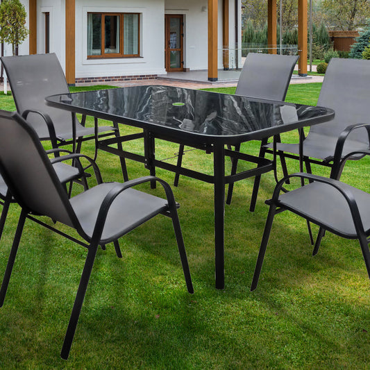 The Rufford - Black & Grey Metal 6 Seat Garden Dining Set